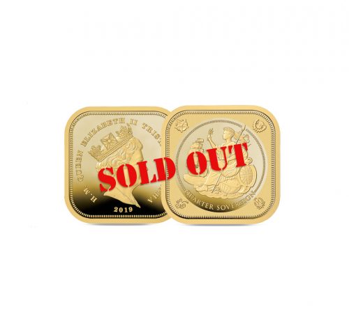 Image of the 2019 Four Sided Quarter Sovereign with SOLD OUT stamped across it