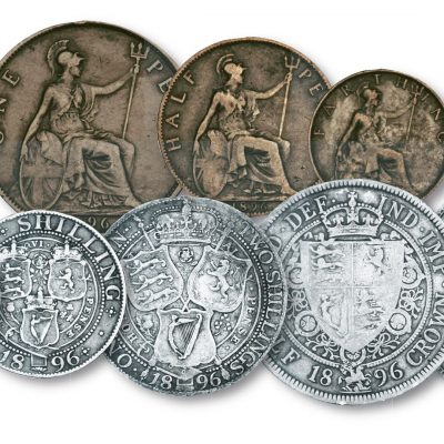 Queen Victoria Veiled Portrait Silver & Bronze Set