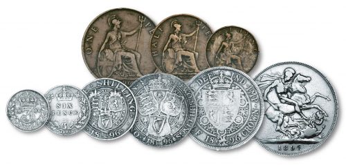 Queen Victoria Veiled Portrait Silver & Bronze Set